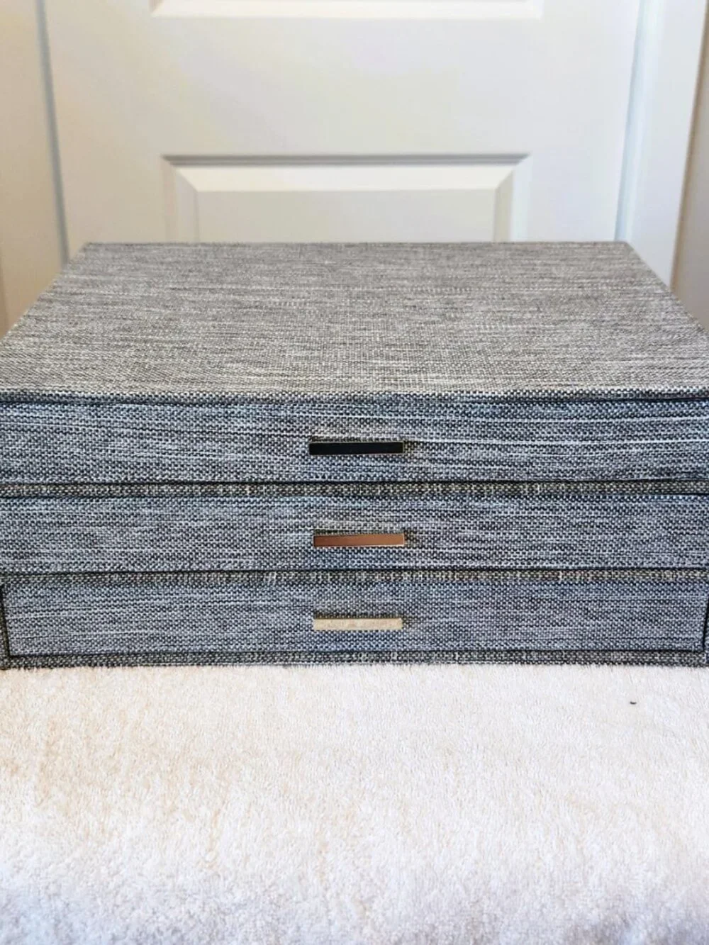 Gray Fabric 3 Drawer Jewelry Organizer Storage Box Vanity Dresser 15
